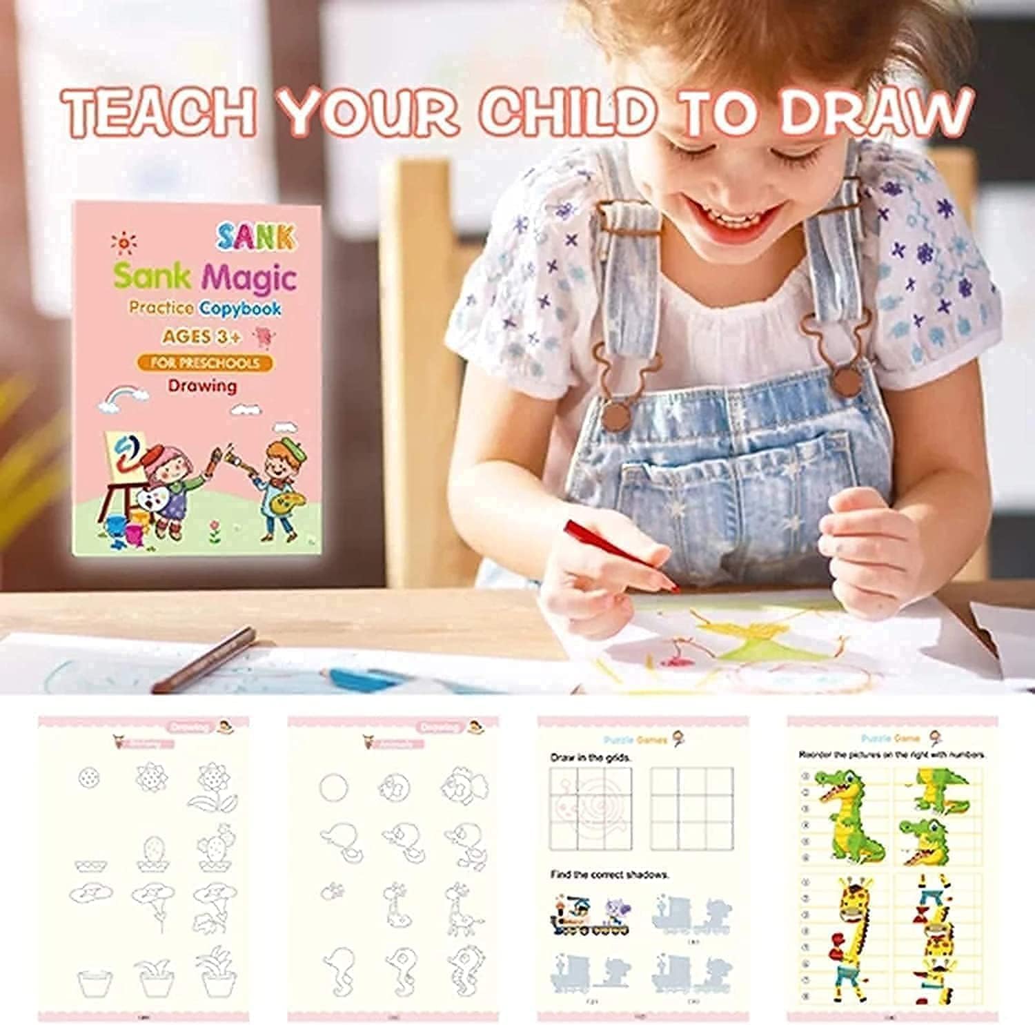 Practice Copybook for Kids, 4 Books with Pen